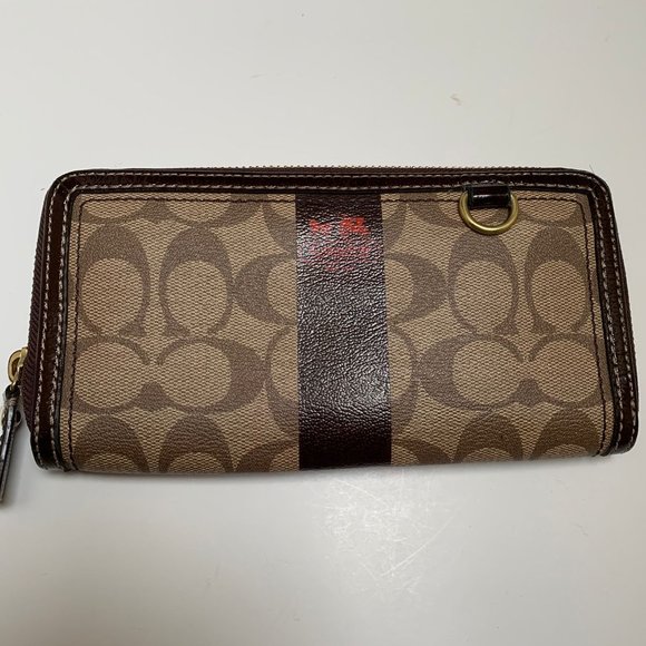 Vintage Coach Coated Canvas Logo Leather Trim Long Wallet - Picture 1 of 4